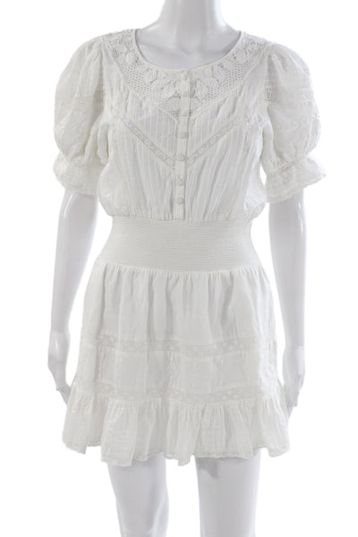 Love Shack Fancy Womens Mini Dress White Cotton Scoop Neck Boho Size S