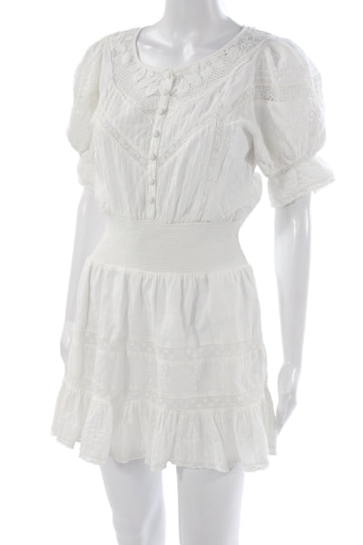 Love Shack Fancy Womens Mini Dress White Cotton Scoop Neck Boho Size S