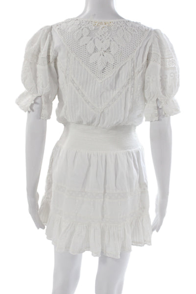 Love Shack Fancy Womens Mini Dress White Cotton Scoop Neck Boho Size S
