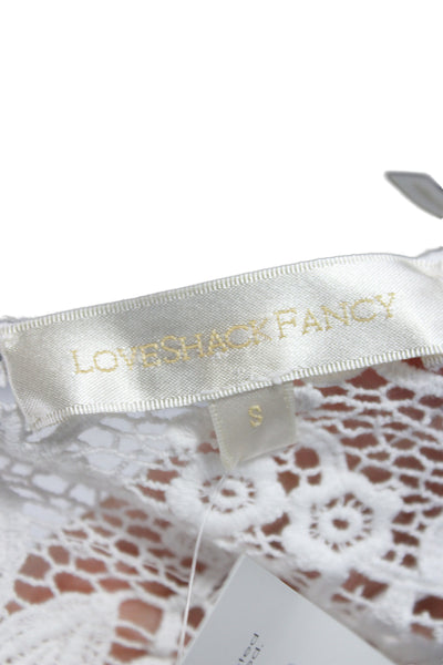 Love Shack Fancy Womens Mini Dress White Cotton Scoop Neck Boho Size S