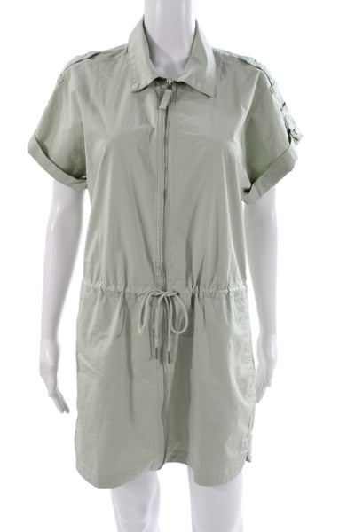 Pistola Womens Shirt Dress Green Collared Short Sleeve Drawstring Cotton Size S