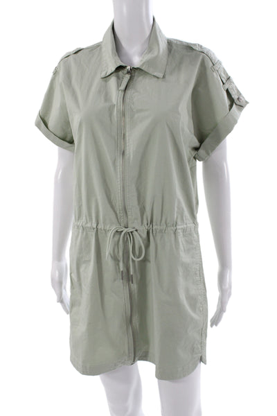 Pistola Womens Shirt Dress Green Collared Short Sleeve Drawstring Cotton Size S