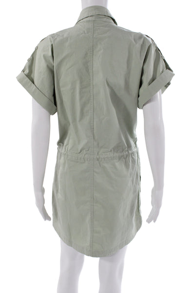 Pistola Womens Shirt Dress Green Collared Short Sleeve Drawstring Cotton Size S