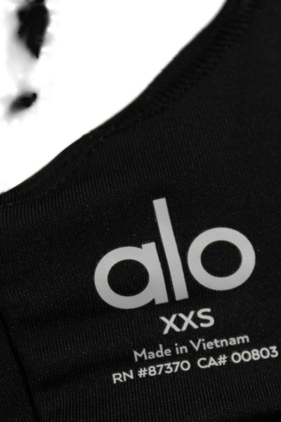 Alo Womens Logo Back Scoop Neck Stretch Knit Sports Bra Black Size 2XS