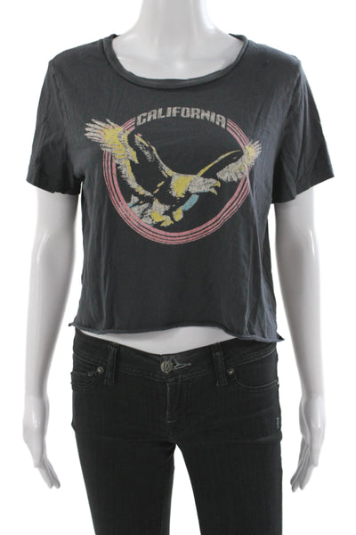 SOL ANGELES Womens Cropped Cotton Scoop Neck Black T-Shirt Short Sleeve Size L