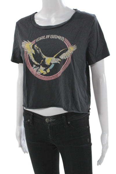 SOL ANGELES Womens Cropped Cotton Scoop Neck Black T-Shirt Short Sleeve Size L