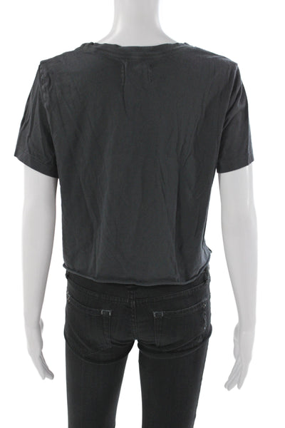 SOL ANGELES Womens Cropped Cotton Scoop Neck Black T-Shirt Short Sleeve Size L