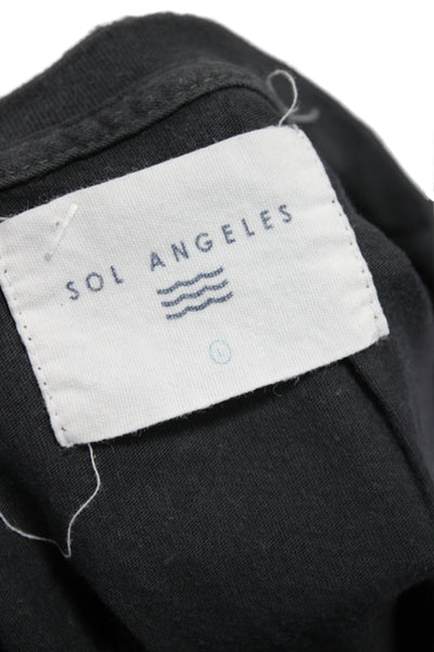 SOL ANGELES Womens Cropped Cotton Scoop Neck Black T-Shirt Short Sleeve Size L