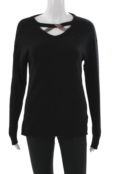 SOH Womens 100% Cashmere Black V-Neck Pullover Sweater Long Sleeve Size M