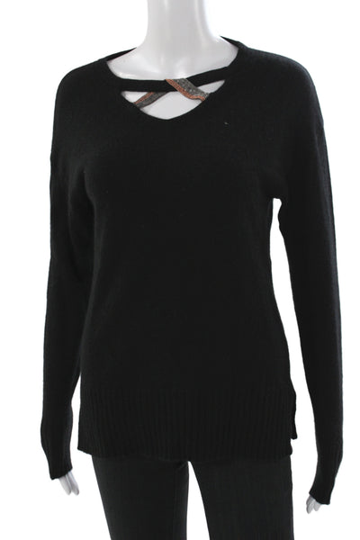 SOH Womens 100% Cashmere Black V-Neck Pullover Sweater Long Sleeve Size M