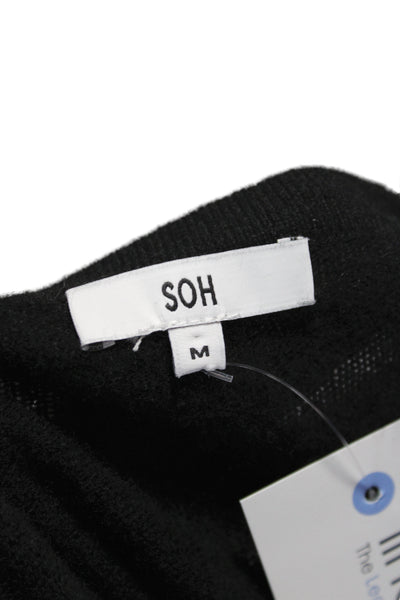 SOH Womens 100% Cashmere Black V-Neck Pullover Sweater Long Sleeve Size M