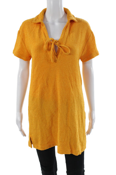 Tanya Taylor Women Orange Collared Short Sleeve Shift Dress Size S