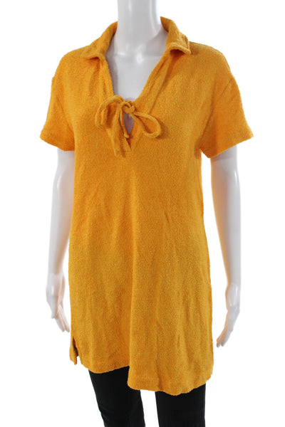 Tanya Taylor Women Orange Collared Short Sleeve Shift Dress Size S