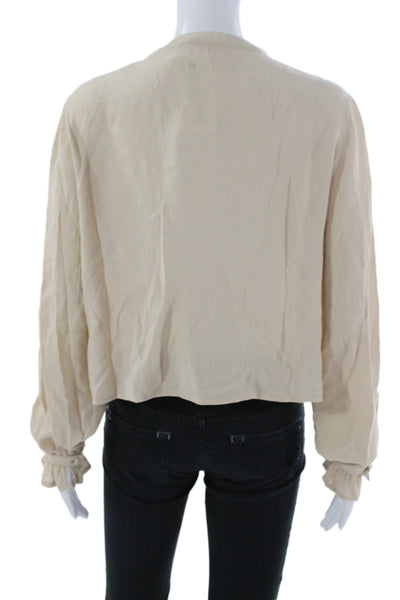 Zara Womens Tunic Blouse Beige V Neck Long Sleeve Button Polyester Size S