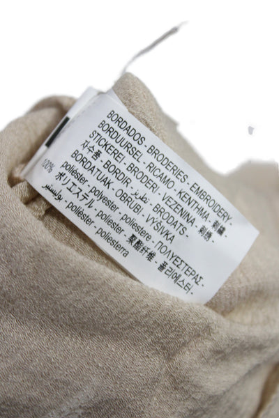 Zara Womens Tunic Blouse Beige V Neck Long Sleeve Button Polyester Size S