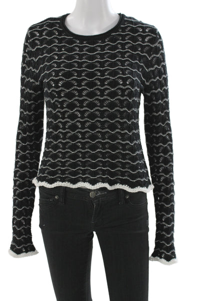 White + Warren Women Pullover Black Geometric Crew Neck Long Sleeve Size S