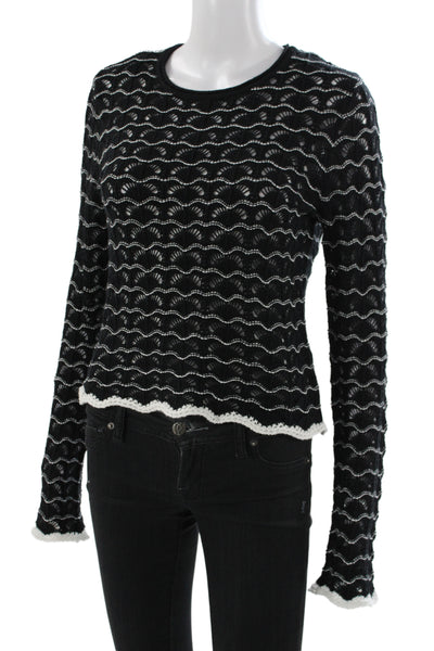 White + Warren Women Pullover Black Geometric Crew Neck Long Sleeve Size S