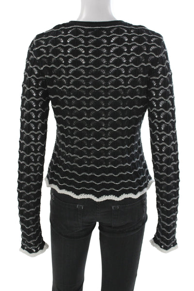 White + Warren Women Pullover Black Geometric Crew Neck Long Sleeve Size S