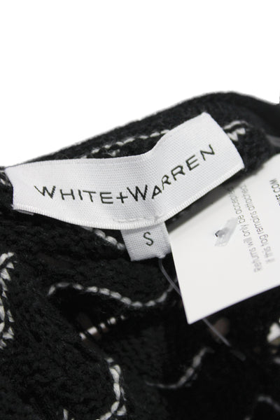 White + Warren Women Pullover Black Geometric Crew Neck Long Sleeve Size S