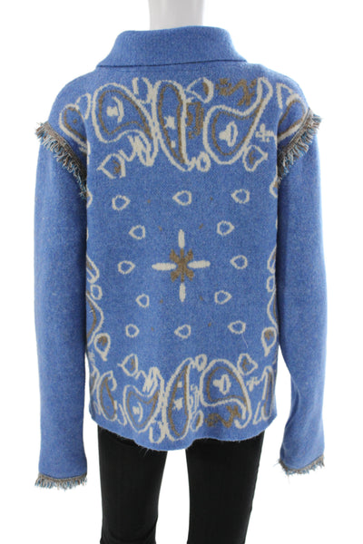 An'ge Women Basic Jacket Paisley Blue Button Collar Long Sleeve Size XS