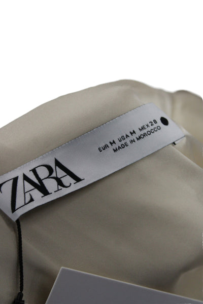 Zara Womens Sequin Bomber Jacket White Zip Polyester Long Sleeve Size M