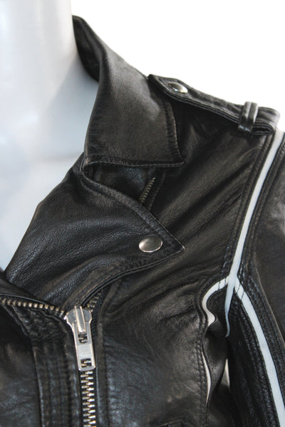 IRO Womens Biker Lamb Leather Jacket Black Snap Long Sleeve Size 40