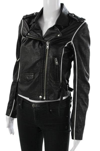 IRO Womens Biker Lamb Leather Jacket Black Snap Long Sleeve Size 40