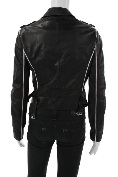 IRO Womens Biker Lamb Leather Jacket Black Snap Long Sleeve Size 40