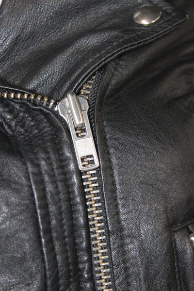 IRO Womens Biker Lamb Leather Jacket Black Snap Long Sleeve Size 40