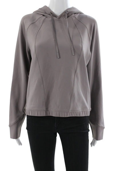 Lululemon Women Gray High Neck Pullover Drawstring Long Sleeve Nylon Size 10
