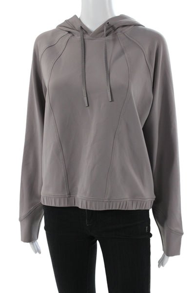 Lululemon Women Gray High Neck Pullover Drawstring Long Sleeve Nylon Size 10