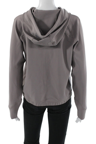 Lululemon Women Gray High Neck Pullover Drawstring Long Sleeve Nylon Size 10