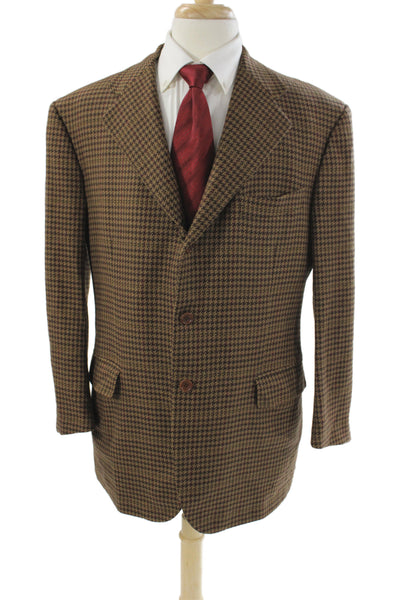 Luciano Barbera Mens Brown Wool Check Blazer Button Size 3XL