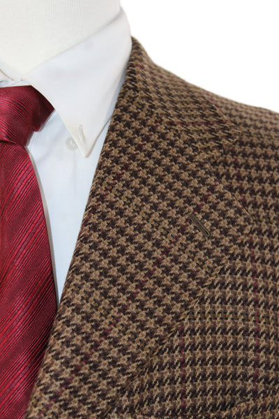Luciano Barbera Mens Brown Wool Check Blazer Button Size 3XL