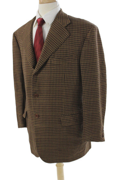 Luciano Barbera Mens Brown Wool Check Blazer Button Size 3XL