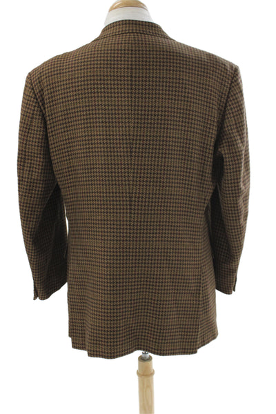 Luciano Barbera Mens Brown Wool Check Blazer Button Size 3XL