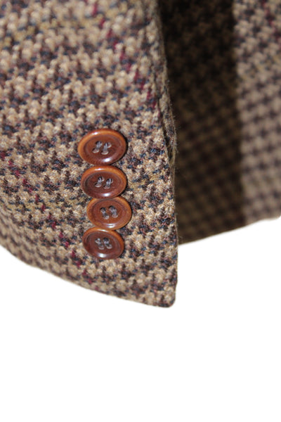 Luciano Barbera Mens Brown Wool Check Blazer Button Size 3XL