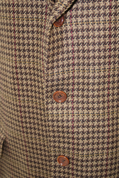 Luciano Barbera Mens Brown Wool Check Blazer Button Size 3XL