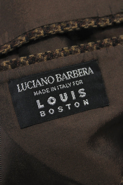 Luciano Barbera Mens Brown Wool Check Blazer Button Size 3XL
