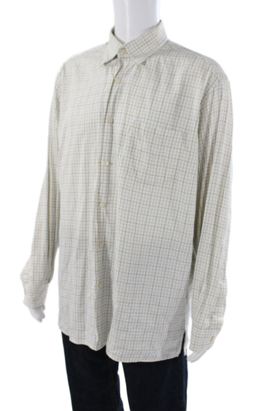 Ermenegildo Zegna Mens Dress Shirt Button Up Beige Plaid Cotton Size 2XL