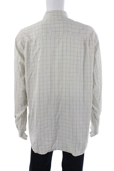 Ermenegildo Zegna Mens Dress Shirt Button Up Beige Plaid Cotton Size 2XL
