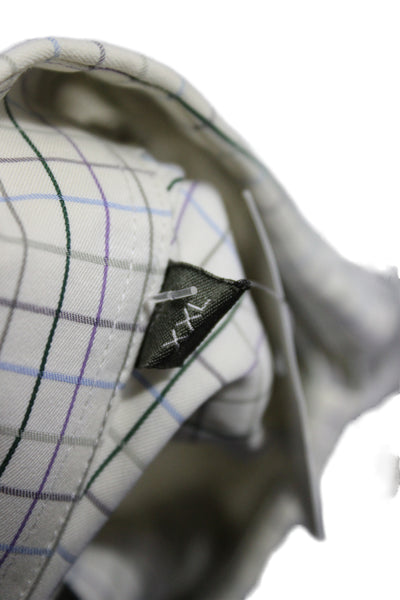 Ermenegildo Zegna Mens Dress Shirt Button Up Beige Plaid Cotton Size 2XL