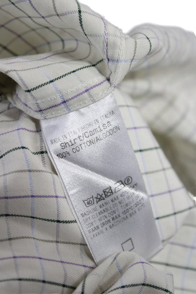 Ermenegildo Zegna Mens Dress Shirt Button Up Beige Plaid Cotton Size 2XL