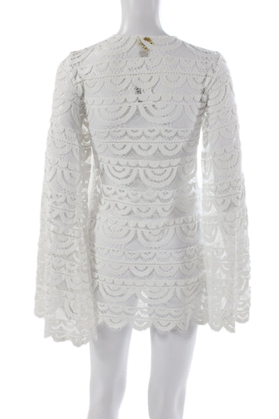 PilyQ Womens White Long Sleeve Tunic Tie Neck Beach Size XS