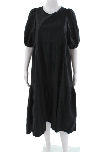 Zara Womens Trapeze Swing Dress Black Cotton Short Sleeve Round Neck Size S