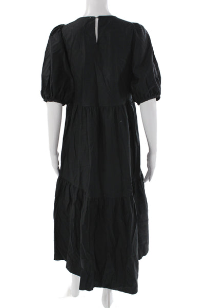 Zara Womens Trapeze Swing Dress Black Cotton Short Sleeve Round Neck Size S