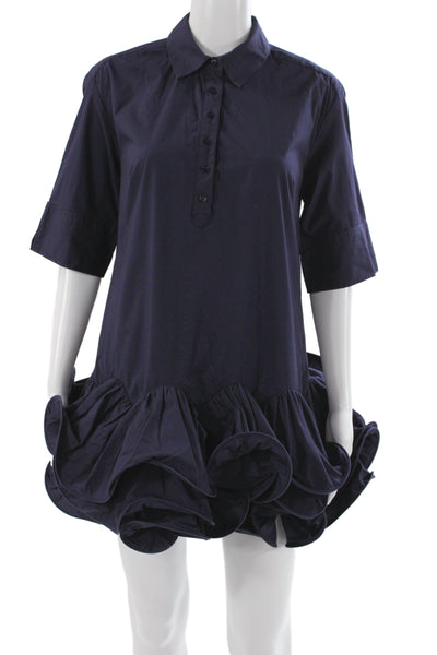 Maeve Anthropologie Womens Blue Collared Mini Dress Half Sleeve Cotton Size XS