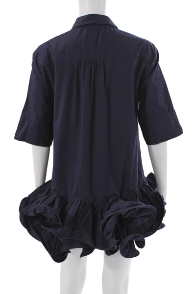 Maeve Anthropologie Womens Blue Collared Mini Dress Half Sleeve Cotton Size XS