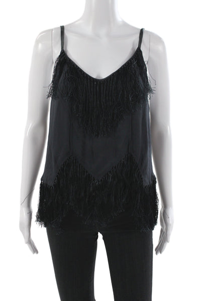 Burning Torch Women Black V-Neck Camisole Fringe 65% Viscose Size S