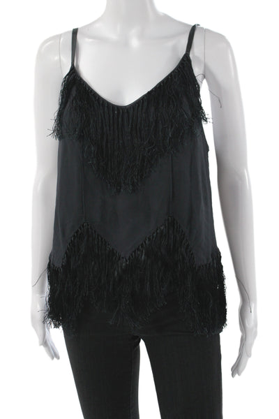 Burning Torch Women Black V-Neck Camisole Fringe 65% Viscose Size S